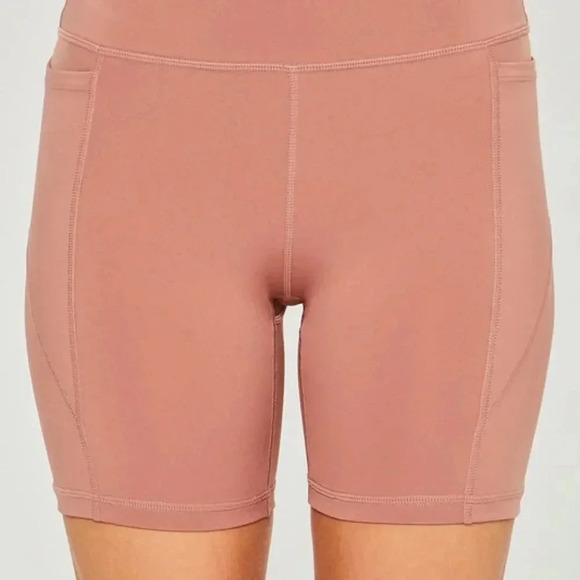 High Waisted Shorts Activewear Seam Detail Side Pockets Pink Clay Compression - Picture 7 of 8